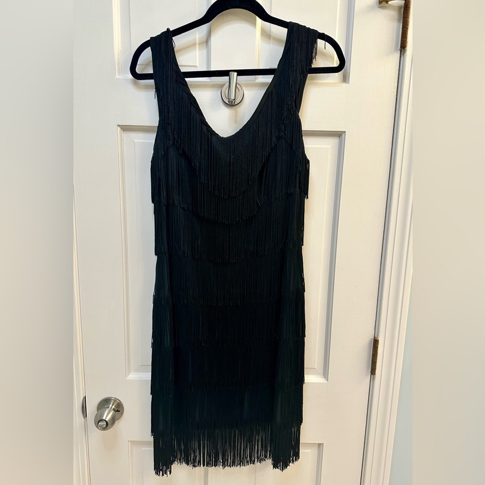 WHBM Black Fringe Dress